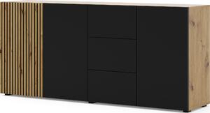 Komoda AURIS 3D3S 180 cm Skříňka se 3 dvířky a 3 zásuvkami Artisan Dub / Černá matná