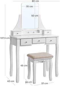VASAGLE Toaletní stolek s židlí bílý 80 x 137 x 40 cm