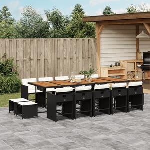 15dílný zahradní jídelní set s poduškami černý polyratan 3277946