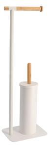 TENDANCE Stojan na toaletní papír a WC kartáč White Bamboo, bílý/s dřevěnými prvky