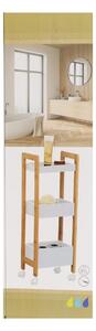 Polička do koupelny na kolečkách White Bamboo, bílá/s dřevěnými prvky
