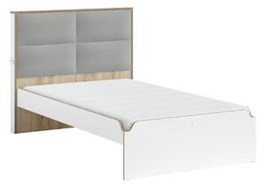 Studentská postel s čalouněným čelem 120x200cm Dylan - bílá/dub světlý