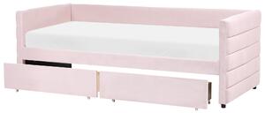 Denní postel s úložným prostorem Umělý samet MARRAY 90 x 200 cm Pastelově růžová