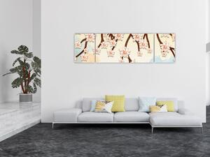 Obraz - Květy na větvích, barevné (170x50 cm)