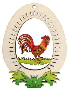 AMADEA Dřevěná dekorace vajíčko kohout, velikost 9 cm, český výrobek