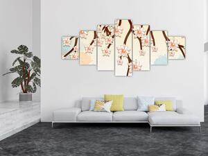 Obraz - Květy na větvích, barevné (210x100 cm)