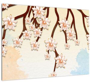 Skleněný obraz - Květy na větvích, barevné (70x50 cm)