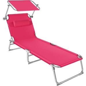 Tectake Plážové lehátko 4 polohové s polštářem - fuchsiová