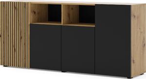 AURIS 4D 180 cm komoda se 4 dvířky, dub Artisan / černý mat