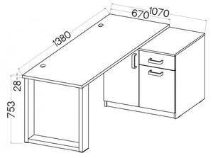 Marta PC stůl s komodou 130, světle šedý