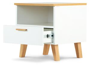 KONSIMO Noční stolek FRISK zásuvka police dub bílý 48 x 50 x 46 cm