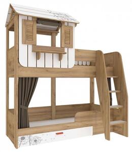 Dětská patrová postel s domečkem a úložným prostorem Brody 80x190cm - dub zlatý/bílá