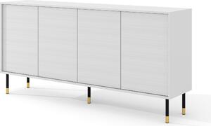 Komoda SHERWOOD 4D 180 cm BÍLÝ MAT Frézovaná čela MDF Příborník skříňka na nožičkách