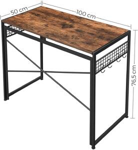 VASAGLE Skládací psací stůl industriální s háčky 100 x 50 cm