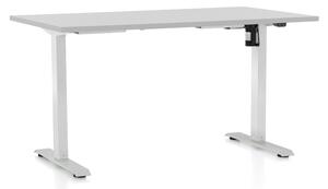 Výškově nastavitelný stůl OfficeTech A, 140 x 80 cm, bílá podnož, světle šedá
