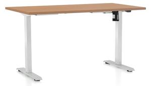 Výškově nastavitelný stůl OfficeTech A, 140 x 80 cm, bílá podnož, buk