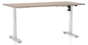 Výškově nastavitelný stůl OfficeTech A, 160 x 80 cm, bílá podnož, dub