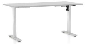 Výškově nastavitelný stůl OfficeTech A, 160 x 80 cm, bílá podnož, světle šedá