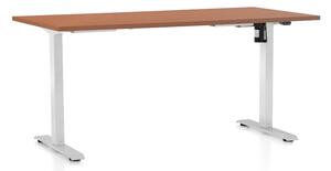 Výškově nastavitelný stůl OfficeTech A, 160 x 80 cm, bílá podnož, třešeň