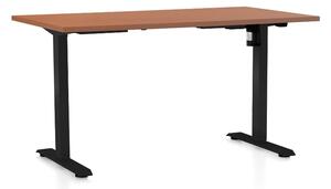 Výškově nastavitelný stůl OfficeTech A, 140 x 80 cm, černá podnož, třešeň