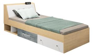 Studentská postel 120x200cm Barney - dub/šedá/bílá