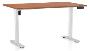 Výškově nastavitelný stůl OfficeTech B, 140 x 80 cm, bílá podnož, třešeň
