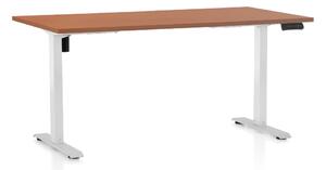 Výškově nastavitelný stůl OfficeTech B, 160 x 80 cm, bílá podnož, třešeň