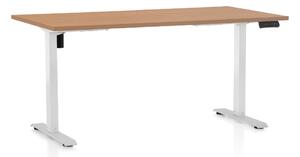 Výškově nastavitelný stůl OfficeTech B, 160 x 80 cm, bílá podnož, buk