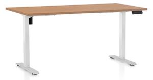 Výškově nastavitelný stůl OfficeTech B, 160 x 80 cm, bílá podnož, buk