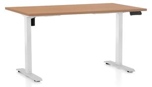 Výškově nastavitelný stůl OfficeTech B, 140 x 80 cm, bílá podnož, buk