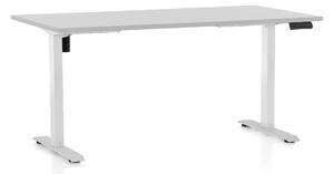 Výškově nastavitelný stůl OfficeTech B, 160 x 80 cm, bílá podnož, světle šedá