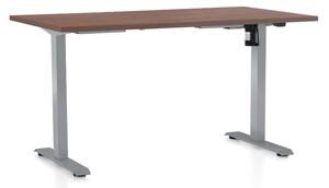 Výškově nastavitelný stůl OfficeTech A, 140 x 80 cm, šedá podnož, ořech