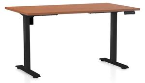 Výškově nastavitelný stůl OfficeTech B, 140 x 80 cm, černá podnož, třešeň