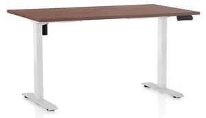 Výškově nastavitelný stůl OfficeTech B, 140 x 80 cm, bílá podnož, ořech