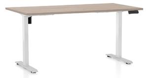 Výškově nastavitelný stůl OfficeTech B, 160 x 80 cm, bílá podnož, dub