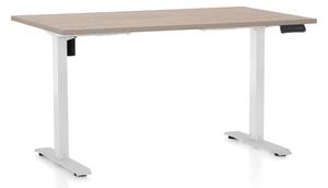 Výškově nastavitelný stůl OfficeTech B, 140 x 80 cm, bílá podnož, dub