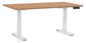 Výškově nastavitelný stůl OfficeTech D, 140 x 80 cm, bílá podnož, buk
