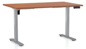 Výškově nastavitelný stůl OfficeTech B, 140 x 80 cm, šedá podnož, třešeň