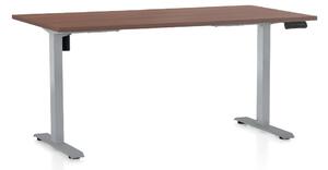 Výškově nastavitelný stůl OfficeTech B, 160 x 80 cm, šedá podnož, ořech