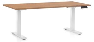 Výškově nastavitelný stůl OfficeTech D, 160 x 80 cm, bílá podnož, buk
