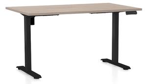 Výškově nastavitelný stůl OfficeTech B, 140 x 80 cm, černá podnož, dub