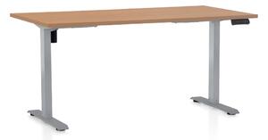 Výškově nastavitelný stůl OfficeTech B, 160 x 80 cm, šedá podnož, buk