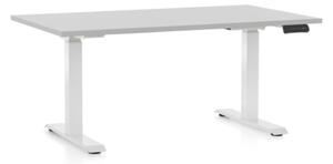 Výškově nastavitelný stůl OfficeTech D, 140 x 80 cm, bílá podnož, světle šedá