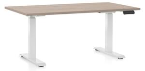 Výškově nastavitelný stůl OfficeTech D, 140 x 80 cm, bílá podnož, dub