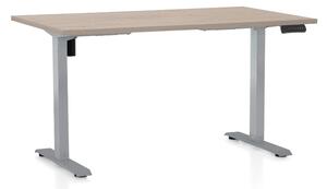 Výškově nastavitelný stůl OfficeTech B, 140 x 80 cm, šedá podnož, dub