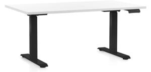 Výškově nastavitelný stůl OfficeTech D, 140 x 80 cm, černá podnož, bílá