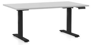 Výškově nastavitelný stůl OfficeTech D, 140 x 80 cm, černá podnož, světle šedá