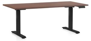 Výškově nastavitelný stůl OfficeTech D, 160 x 80 cm, černá podnož, ořech