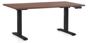 Výškově nastavitelný stůl OfficeTech D, 140 x 80 cm, černá podnož, ořech