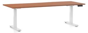 Výškově nastavitelný stůl OfficeTech D, 200 x 80 cm, bílá podnož, třešeň